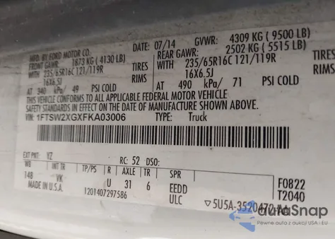 2015 Ford Transit-350 из США, поврежденный, VIN 1FTSW2XGXFKA03006